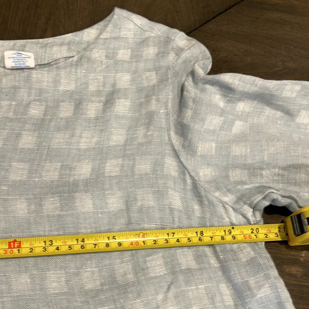 M SIGRID OLSEN LINEN GRAY-BLUE & SILVER-WHITE TOP IN GOOD USED CONDITION - Picture 4 of 12